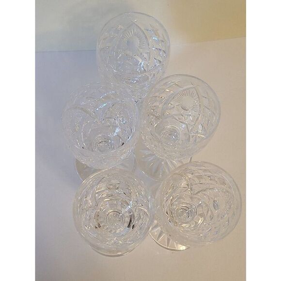Waterford Crystal 602 Criss Cross Fan Cut Wafer 4.¼" SHERRY STEMS Cordials 5 Pc. - Picture 7 of 10